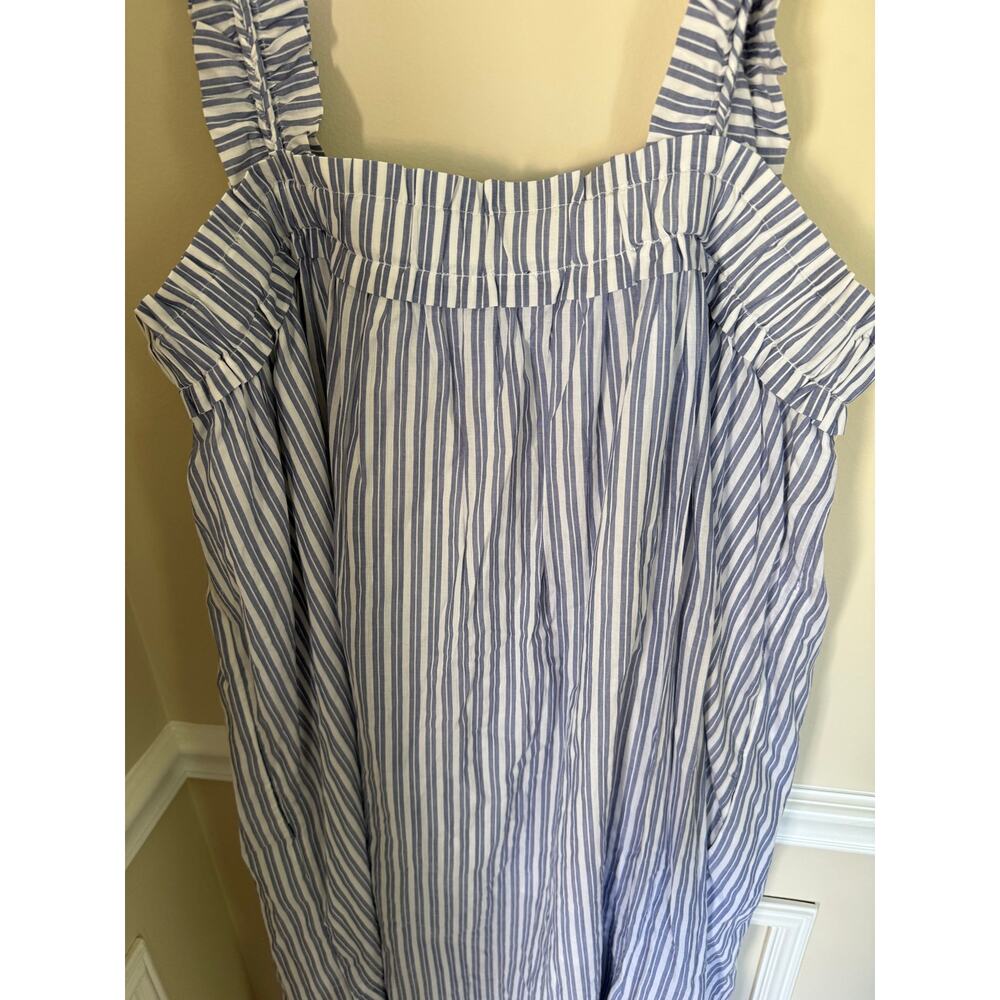 Preppy Summer J. Crew Pinstripe Ruffle Braided Strap Voile Shift Maxi Dress- XXL - Picture 7 of 10